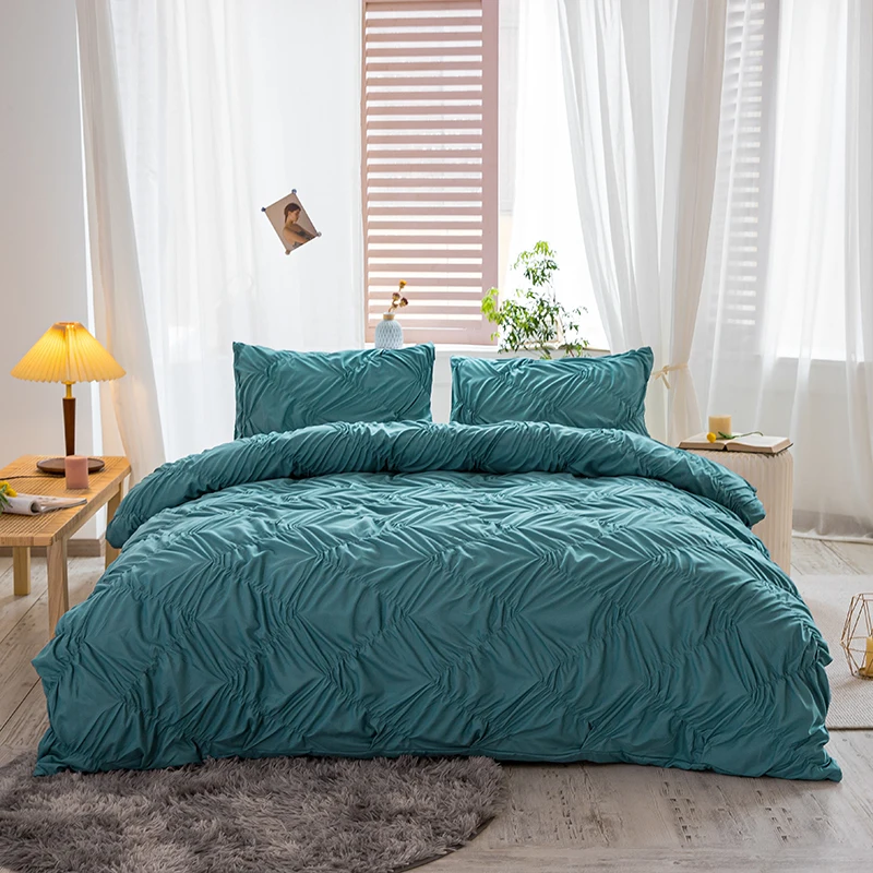

Плиссированный Комплект постельного белья, однотонный пододеяльник в скандинавском стиле для кровати 150, наволочка для двуспальной кроват...