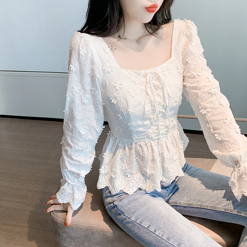 TingYiLi Square Neck Lace Up White Blouse Spring Elegant Long Flare Sleeve French Tops For Women Irregular Hem Floral Lace Shirt
TingYiLi Square Neck Lace Up White Blouse Spring Elegant Long Flare Sleeve French Tops For Women Irregular Hem Floral Lace Shirt