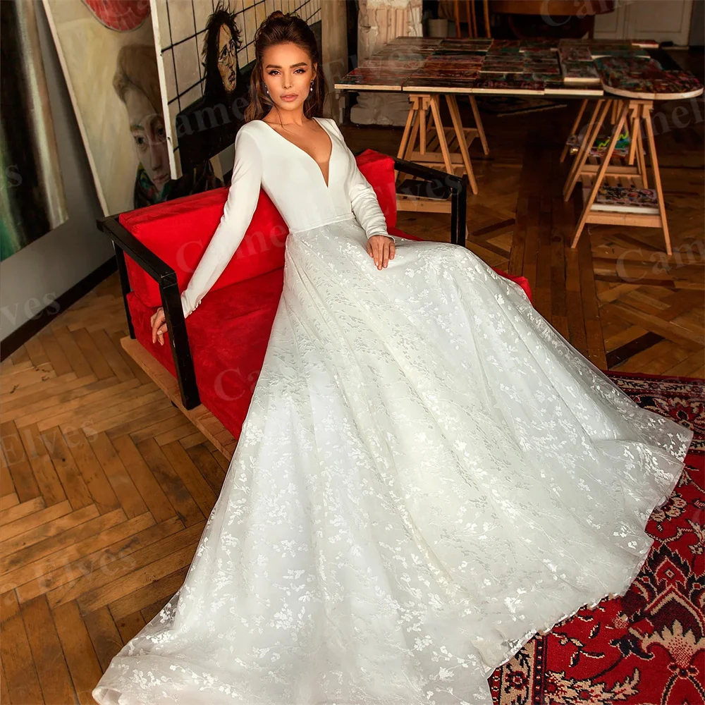 Женское атласное свадебное платье-трапеция элегантное привлекательное белое