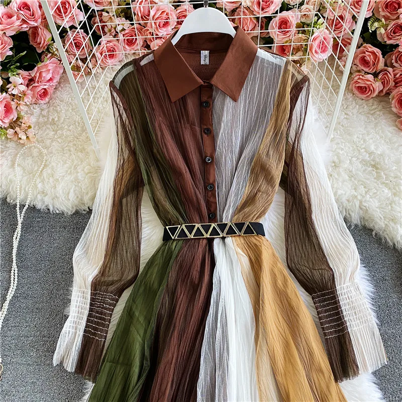 Женское Сетчатое платье ALPHALMODA лоскутное платье-поло контрастных цветов с