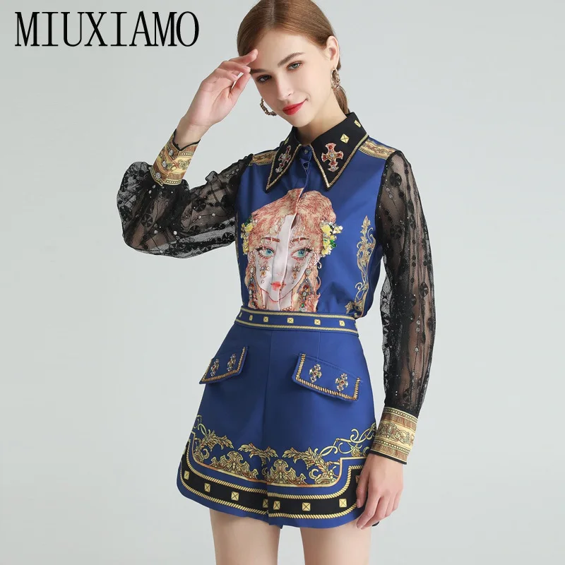 MIUXIMAO, весна-лето 2021, стильная рубашка с длинным рукавом и красивым принтом, брюки, темно-синий костюм, женский комплект из двух предметов
MIUXIMAO, весна-лето 2021, стильная рубашка с длинным рукавом и красивым принтом, брюки, темно-синий костюм, женский комплект из двух предметов