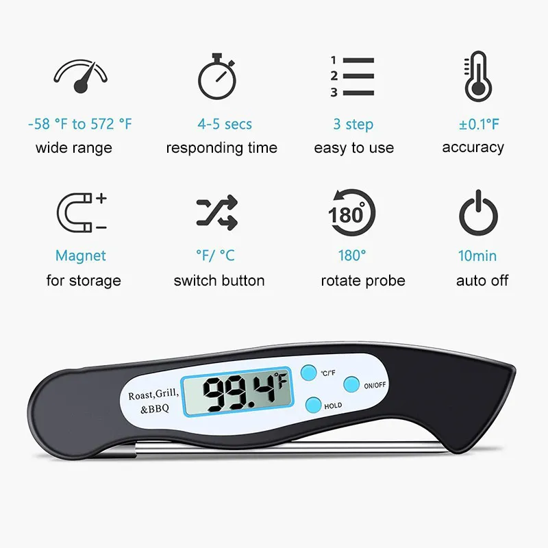 Instant Read Digital Food Thermometer with Magnet Collapsible Probe BBQ Grill Kitchen Tool JAN88
Instant Read Digital Food Thermometer with Magnet Collapsible Probe BBQ Grill Kitchen Tool JAN88