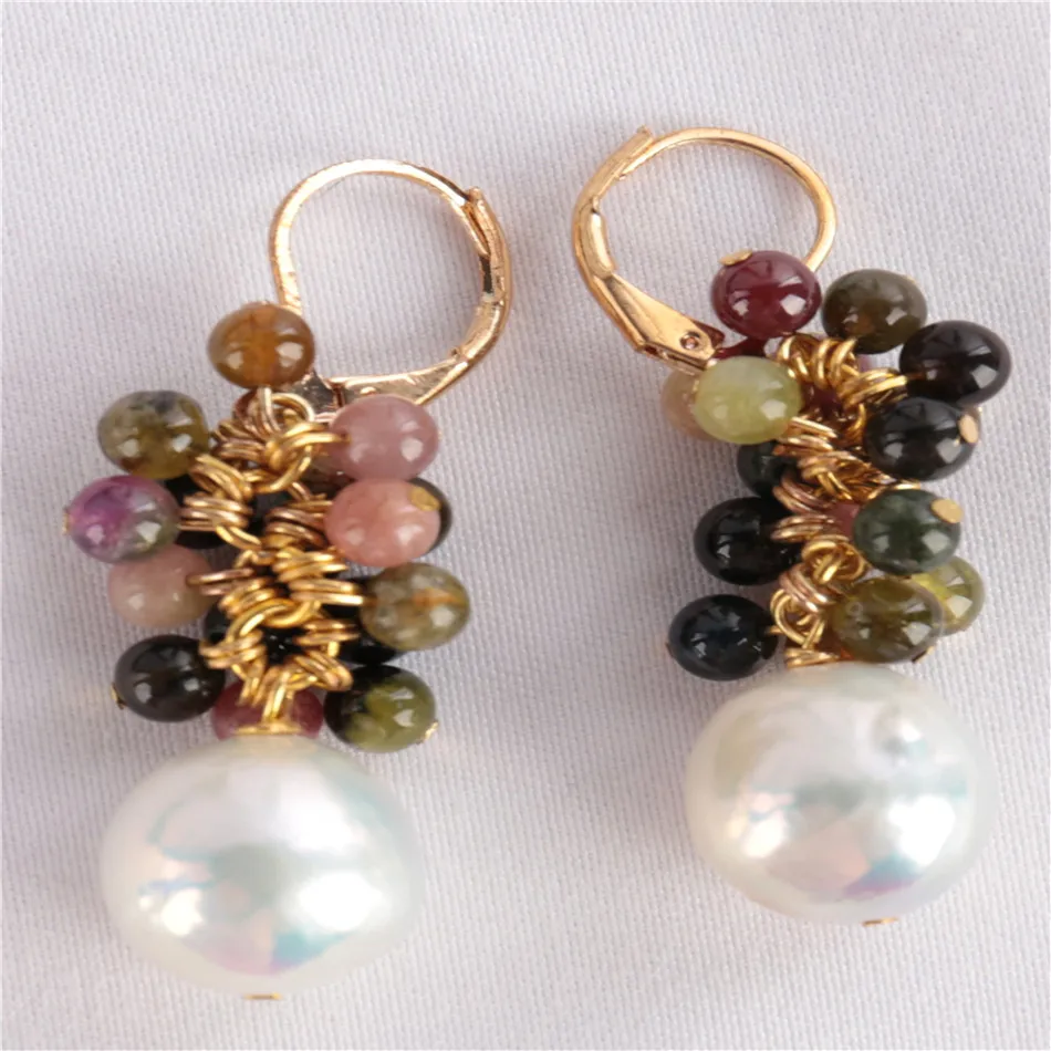 Natural White Baroque Pearl golden Earring Tourmaline beads AAA Classic Dangle Accessories Luxury Fashion Real Aurora Cultured
Natural White Baroque Pearl golden Earring Tourmaline beads AAA Classic Dangle Accessories Luxury Fashion Real Aurora Cultured