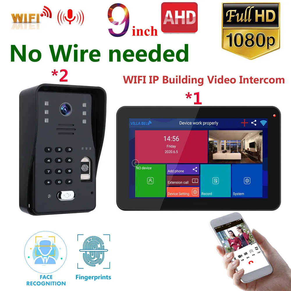 Video Intercom Systems 4/6 apartments 9 inch Wifi Video Door Phone System 2 Doobell Camera HD 1080P 500 Fingerprints unlock
Video Intercom Systems 4/6 apartments 9 inch Wifi Video Door Phone System 2 Doobell Camera HD 1080P 500 Fingerprints unlock