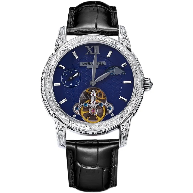 Men's Luxury Genuine Leather Strap Skeleton Automatic Mechanical Watch with Moon Phase Sapphire Glass Stainless Steel 361L
Men's Luxury Genuine Leather Strap Skeleton Automatic Mechanical Watch with Moon Phase Sapphire Glass Stainless Steel 361L