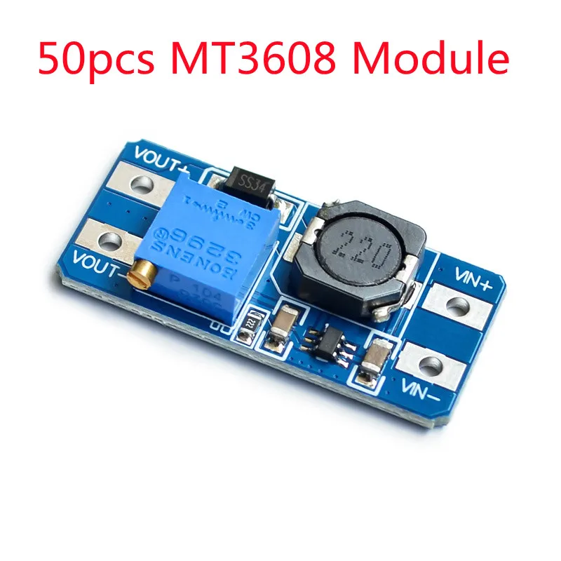 50 шт./лот MT3608 DC-DC регулируемый Повышающий Модуль питания конвертер Напряжение Регулятор модуль 2 V-24 V до 5 V-28 V 2A Moudles
50 шт./лот MT3608 DC-DC регулируемый Повышающий Модуль питания конвертер Напряжение Регулятор модуль 2 V-24 V до 5 V-28 V 2A Moudles