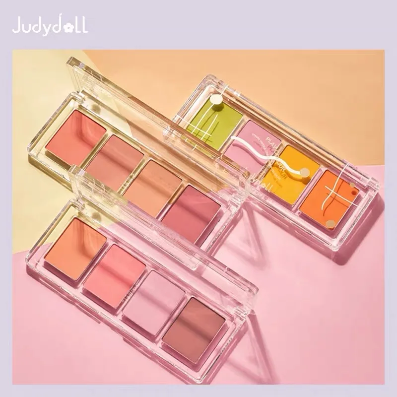 Фото Палитра румян Judydoll 4 цвета матовая блестящая розовая желтая персиковая оранжевая