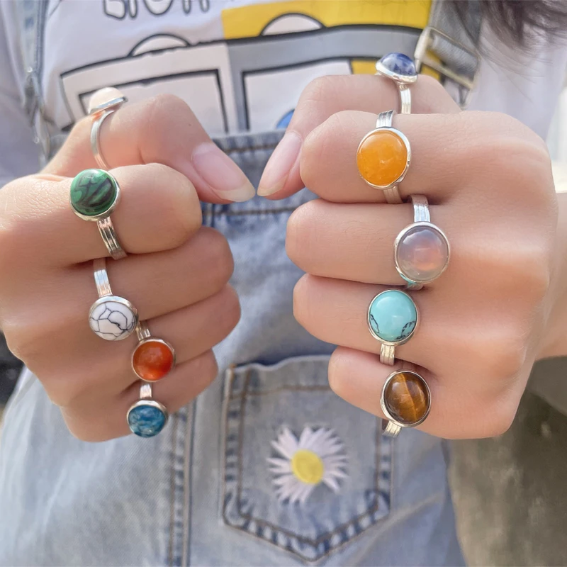 2021 New Fashion Natural Stone Rings for Wedding 10mm Stones Bohemian Semicircle Opal Amethyst Malachite Open Rings Party Gift
2021 New Fashion Natural Stone Rings for Wedding 10mm Stones Bohemian Semicircle Opal Amethyst Malachite Open Rings Party Gift