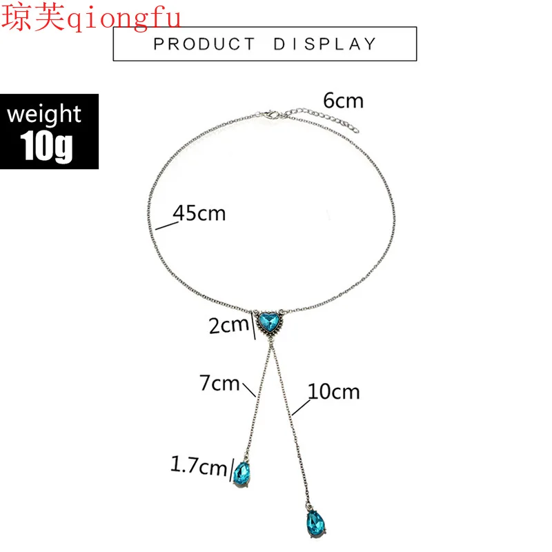 Japanese and Korean fashion temperament heart-shaped peach heart crystal water drop diamond chain tassel long female necklace