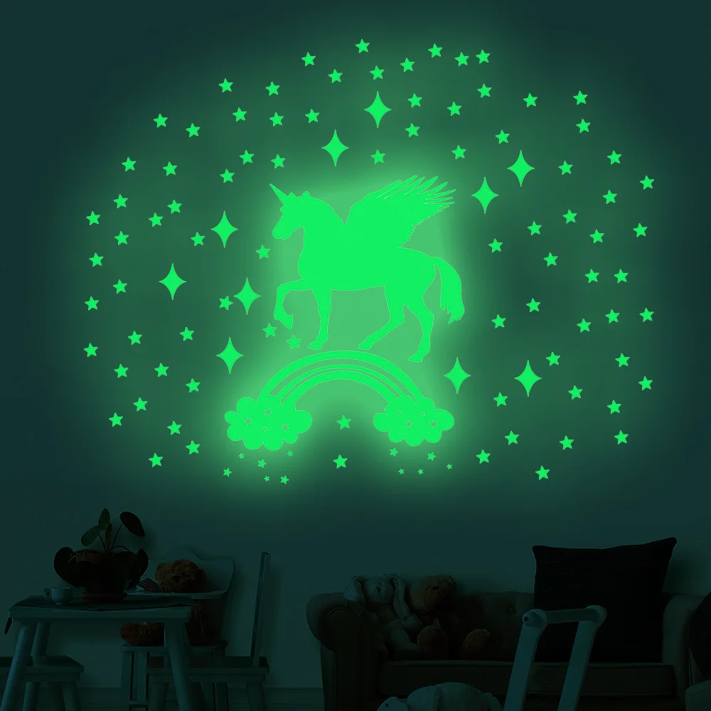 Rainbow Bridge Unicorn Stars Glowing Stickers Glow In The Dark Star Wall Sticker Vinyl Bedroom Decor Home Decoration Accessories
Rainbow Bridge Unicorn Stars Glowing Stickers Glow In The Dark Star Wall Sticker Vinyl Bedroom Decor Home Decoration Accessories