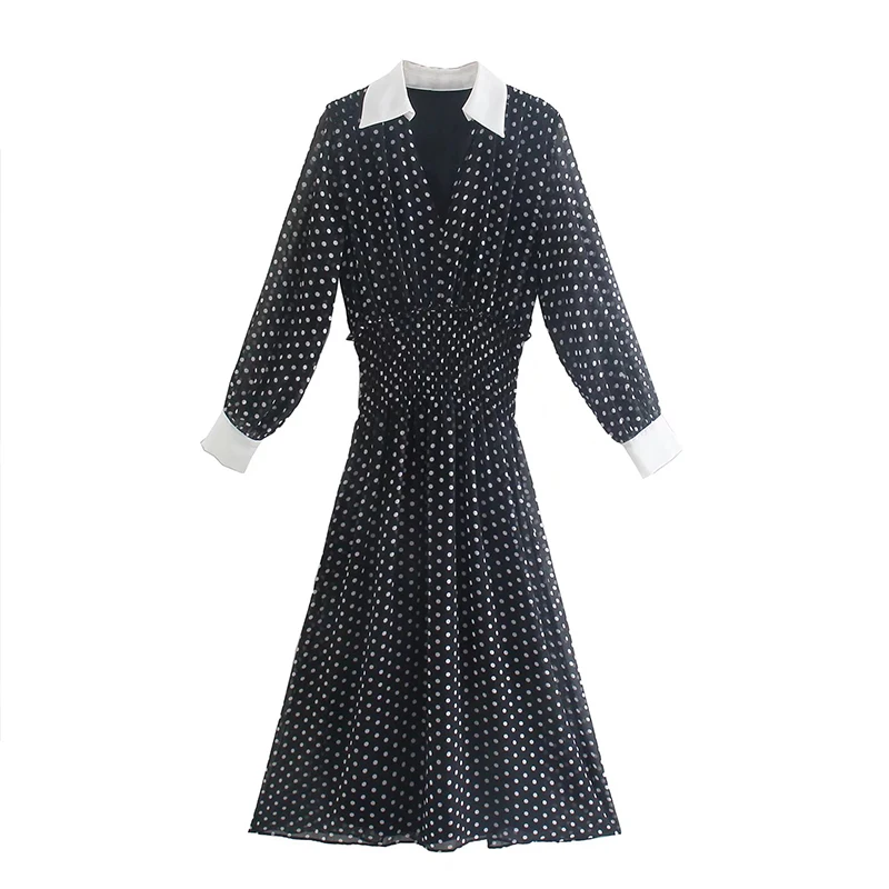 Women Autumn A-Line Dress 2021 Casual Dot Print V-Neck Elastic waist Mid-Calf Female Elegant Street Dresses Vestidos
Women Autumn A-Line Dress 2021 Casual Dot Print V-Neck Elastic waist Mid-Calf Female Elegant Street Dresses Vestidos