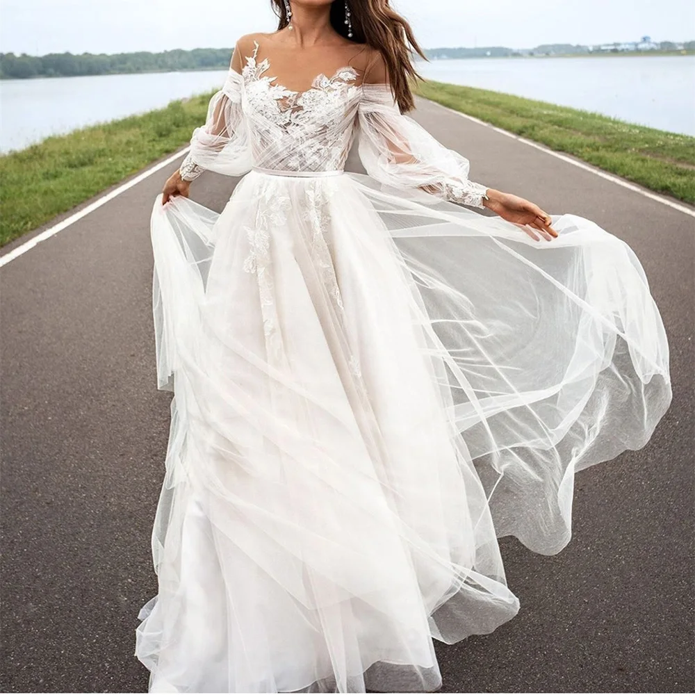 2021 New O-Neck lantern sleeve Button Floor length Tulle Applique Custom Made Wedding gown Prom Dresses
2021 New O-Neck lantern sleeve Button Floor length Tulle Applique Custom Made Wedding gown Prom Dresses