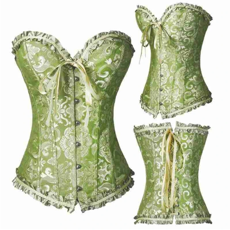 Women Vintage Ruffles Lace Corset Bustier Top Lace-Up Jacquard Floral Overbust Fish Boned Gothic Waist Cincher Body Shaper Under
Women Vintage Ruffles Lace Corset Bustier Top Lace-Up Jacquard Floral Overbust Fish Boned Gothic Waist Cincher Body Shaper Under