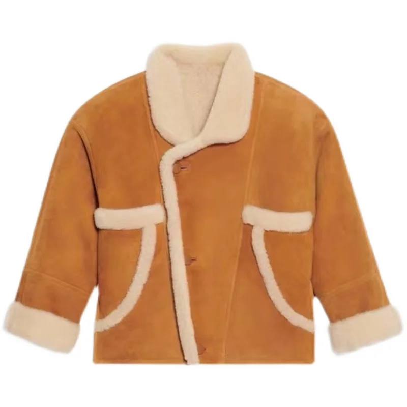 Женское шерстяное пальто EOS 2023 Новая Коричневая Толстая куртка с отложным