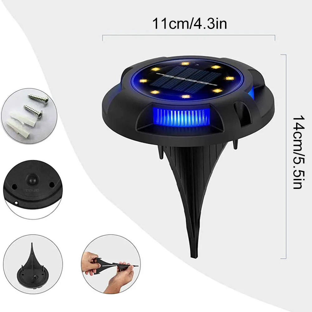 4PCS Solar Ground Lights Garden 8LED Pathway Disk LED IP65 Waterproof Decking Lamp Warm RGB Light Landscape For Lawn Pathway
4PCS Solar Ground Lights Garden 8LED Pathway Disk LED IP65 Waterproof Decking Lamp Warm RGB Light Landscape For Lawn Pathway