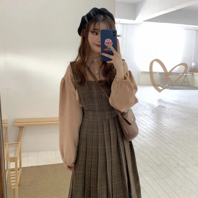 Very Nice Autumn Plaid One Piece Dress Straps Sleeveless Pleated Dress Midi Kawaii Robe Femme Vestido Mujer Vestiti Donna
Very Nice Autumn Plaid One Piece Dress Straps Sleeveless Pleated Dress Midi Kawaii Robe Femme Vestido Mujer Vestiti Donna
