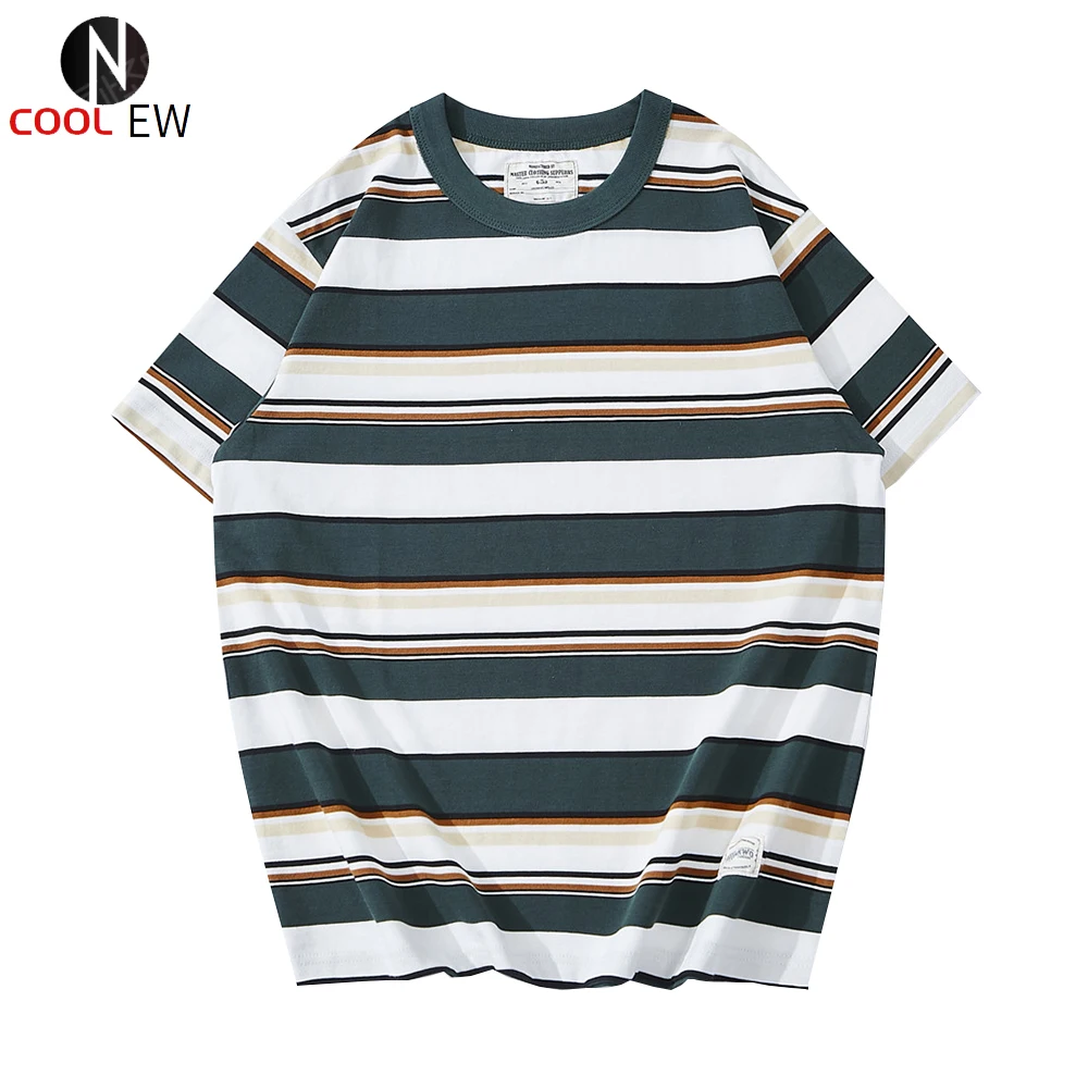 Striped Short Sleeve T-shir Mens Streetwear Round Neck Half-Sleeve Summer Casual Loose Wide Striped Cotton Tee Men
Striped Short Sleeve T-shir Mens Streetwear Round Neck Half-Sleeve Summer Casual Loose Wide Striped Cotton Tee Men