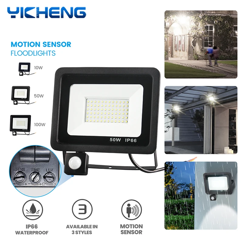 

10W 20W 30W 50W LED Flood Light LED PIR Motion Sensor Floodlight IP66Waterproof Outdoor Reflector Projector Spotlight AC175-265V