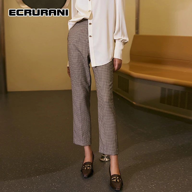 ECRURANI Plaid Casual Straight Leg Pants For Women High-Waisted Colorblock Full Length Trousers Females 2021 Autumn New Clothing
ECRURANI Plaid Casual Straight Leg Pants For Women High-Waisted Colorblock Full Length Trousers Females 2021 Autumn New Clothing