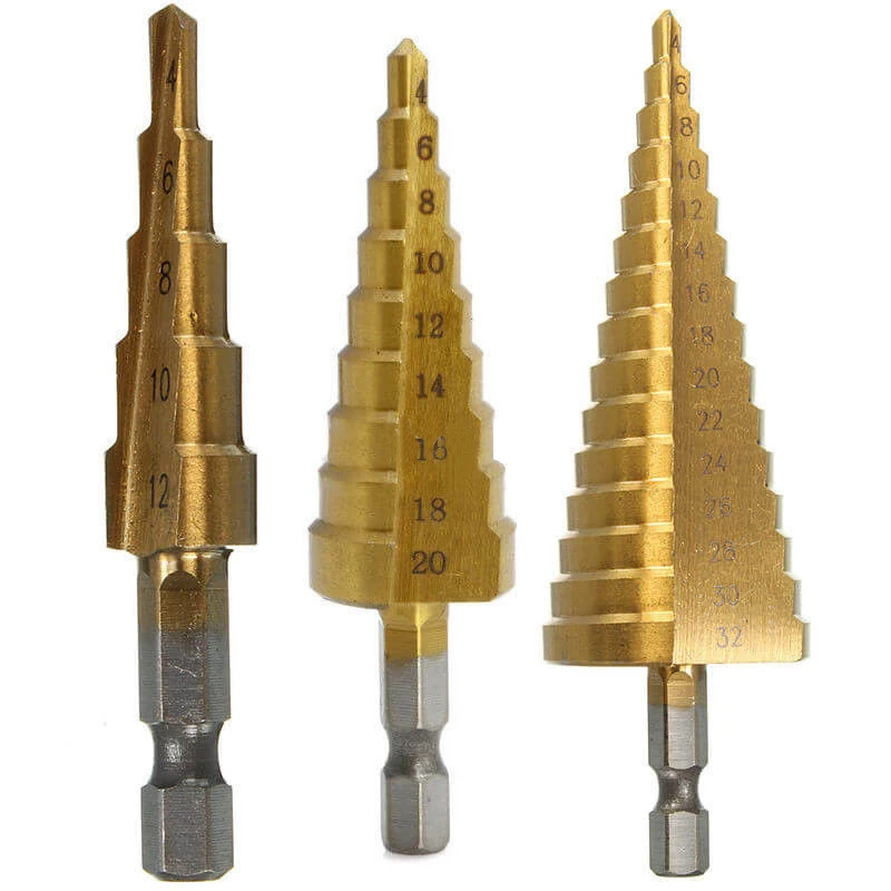 4-12mm 4-20mm 4-32mm HSS Step Cone Drill Bit Hole Cutter 6.35mm Hex Shank DIY