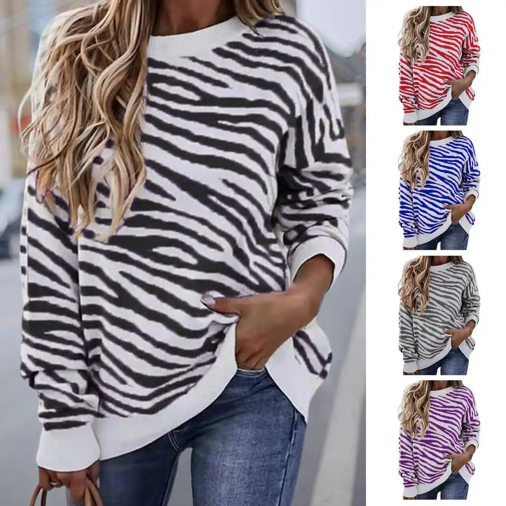 Zebr Stripe Print Sweater Women's Casual O Neck Tops Stylish Long Sleeve Loose Casual Top Autumn Multiple Matching T-shirt 
Zebr Stripe Print Sweater Women's Casual O Neck Tops Stylish Long Sleeve Loose Casual Top Autumn Multiple Matching T-shirt