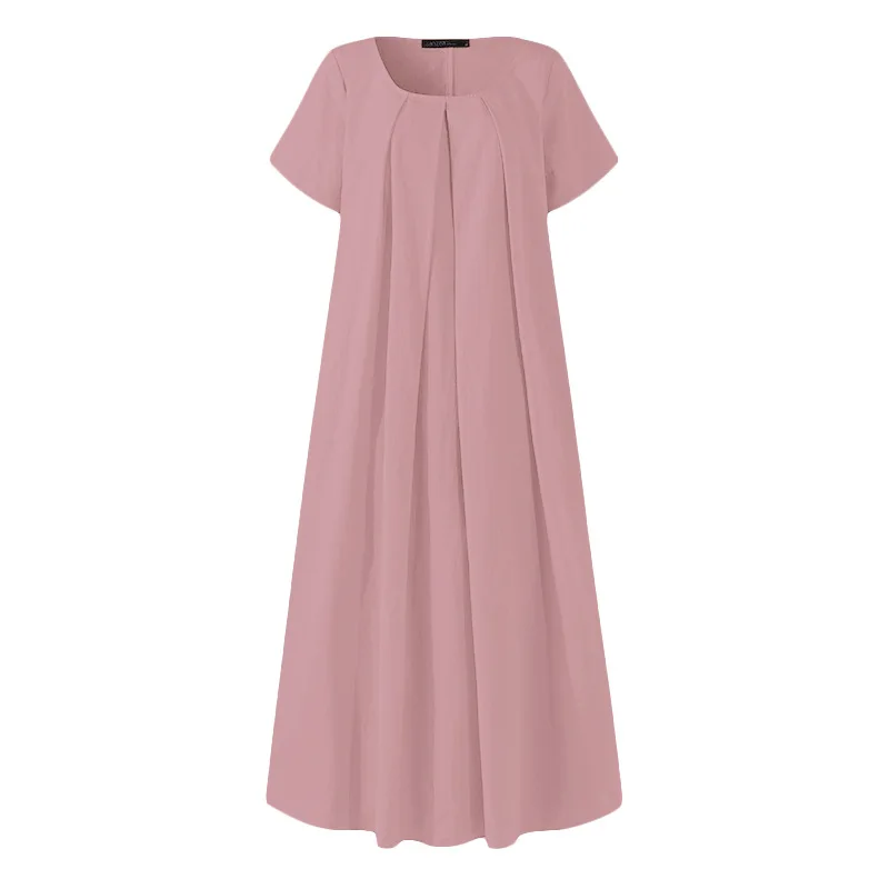 Donsignet Women Dress Summer Fashion Women Cotton-Linen Plus Size Long Dress O-Neck Solid Color Short Sleeve Vestido Feminino 
Donsignet Women Dress Summer Fashion Women Cotton-Linen Plus Size Long Dress O-Neck Solid Color Short Sleeve Vestido Feminino