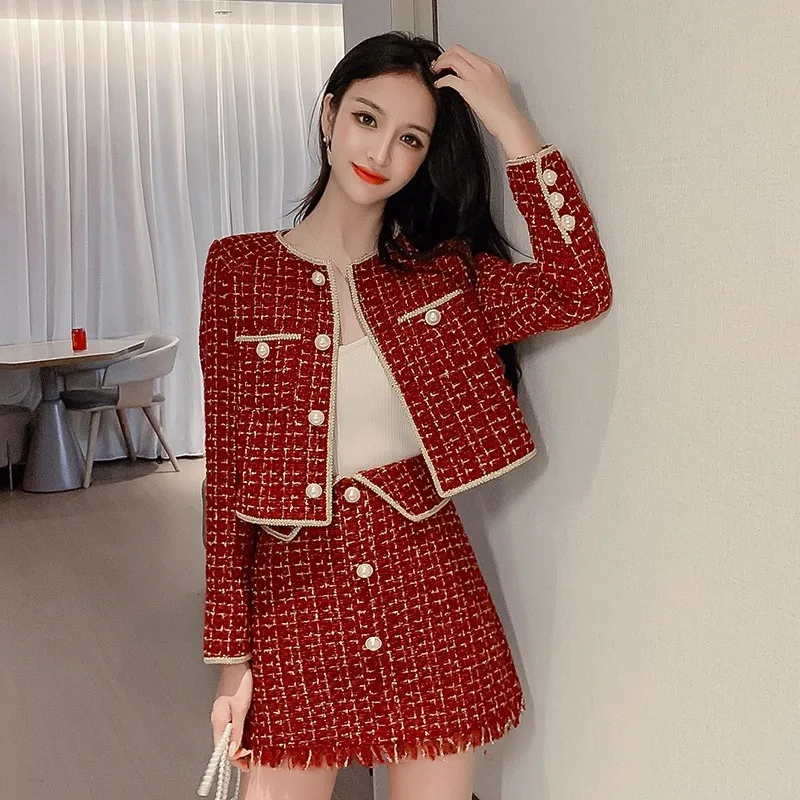 Sweet Elegant Womens Jackets Skirts Tweed 2Pcs Outfits Long Sleeve Pearls Single Breasted O-Neck Short Coats Slim A-line Skirts
Sweet Elegant Womens Jackets Skirts Tweed 2Pcs Outfits Long Sleeve Pearls Single Breasted O-Neck Short Coats Slim A-line Skirts