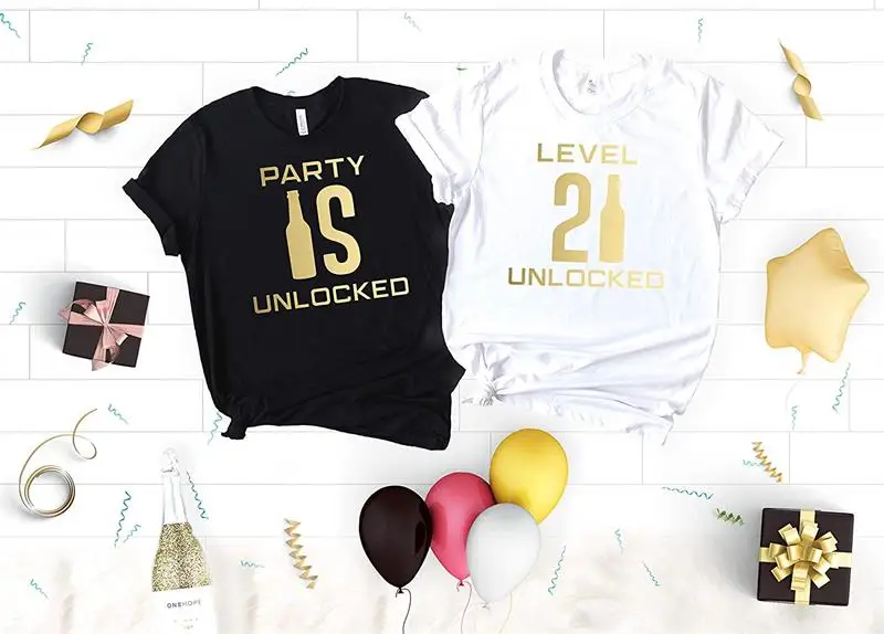 Level 21 Party Is Unlocked Fashion Birthday Girl Tshirt Funny Letter Print Gold Cotton Women Shirt O Neck Short Sleeve Top Tees
Level 21 Party Is Unlocked Fashion Birthday Girl Tshirt Funny Letter Print Gold Cotton Women Shirt O Neck Short Sleeve Top Tees