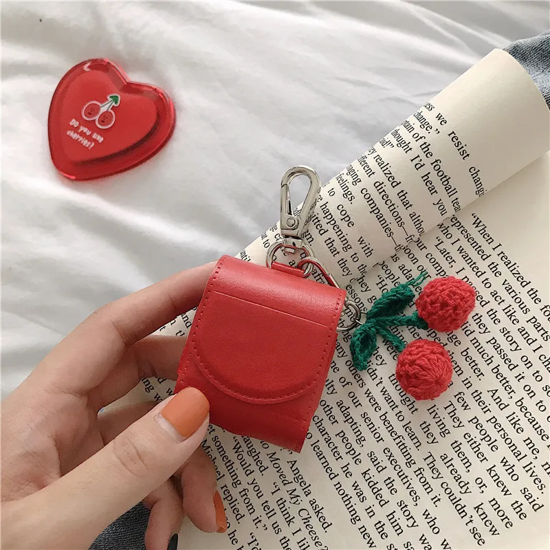 Чехол для AirPod 2 беспроводные наушники Cherry Fruit с Bluetooth мягкий кожаный чехол Apple Airpods |