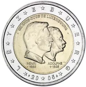 

Luxembourg 2004 Grand Duke Henry and Adolf 2 Euro Bimetallic Commemorative Coin Real Original Coins True Euro UNC