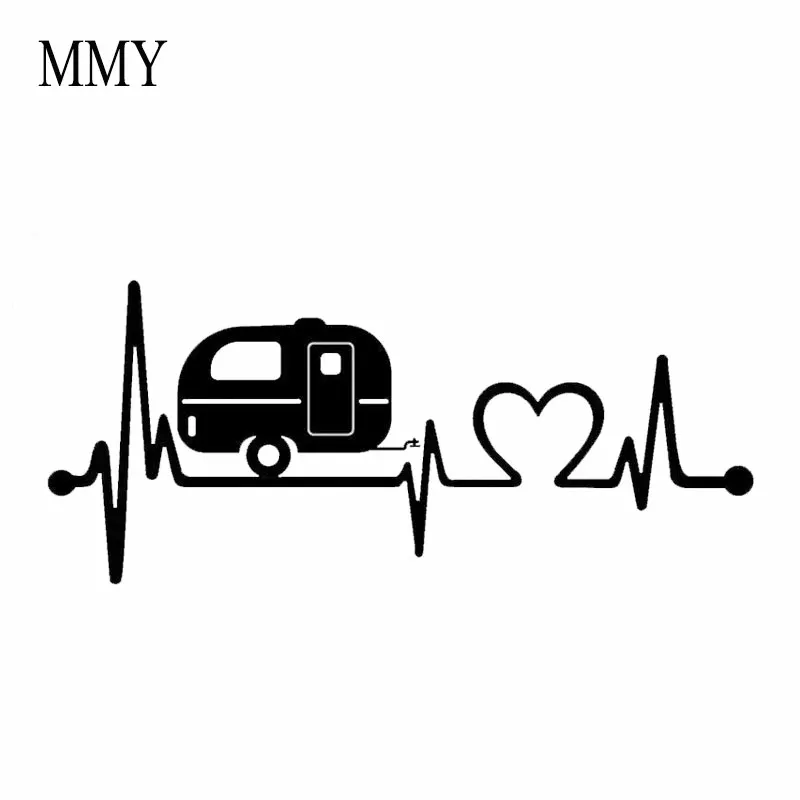 8 "* 3 5" Camper Travel Trailer Heartbeat Lifeline забавная Виниловая Наклейка Стикер для