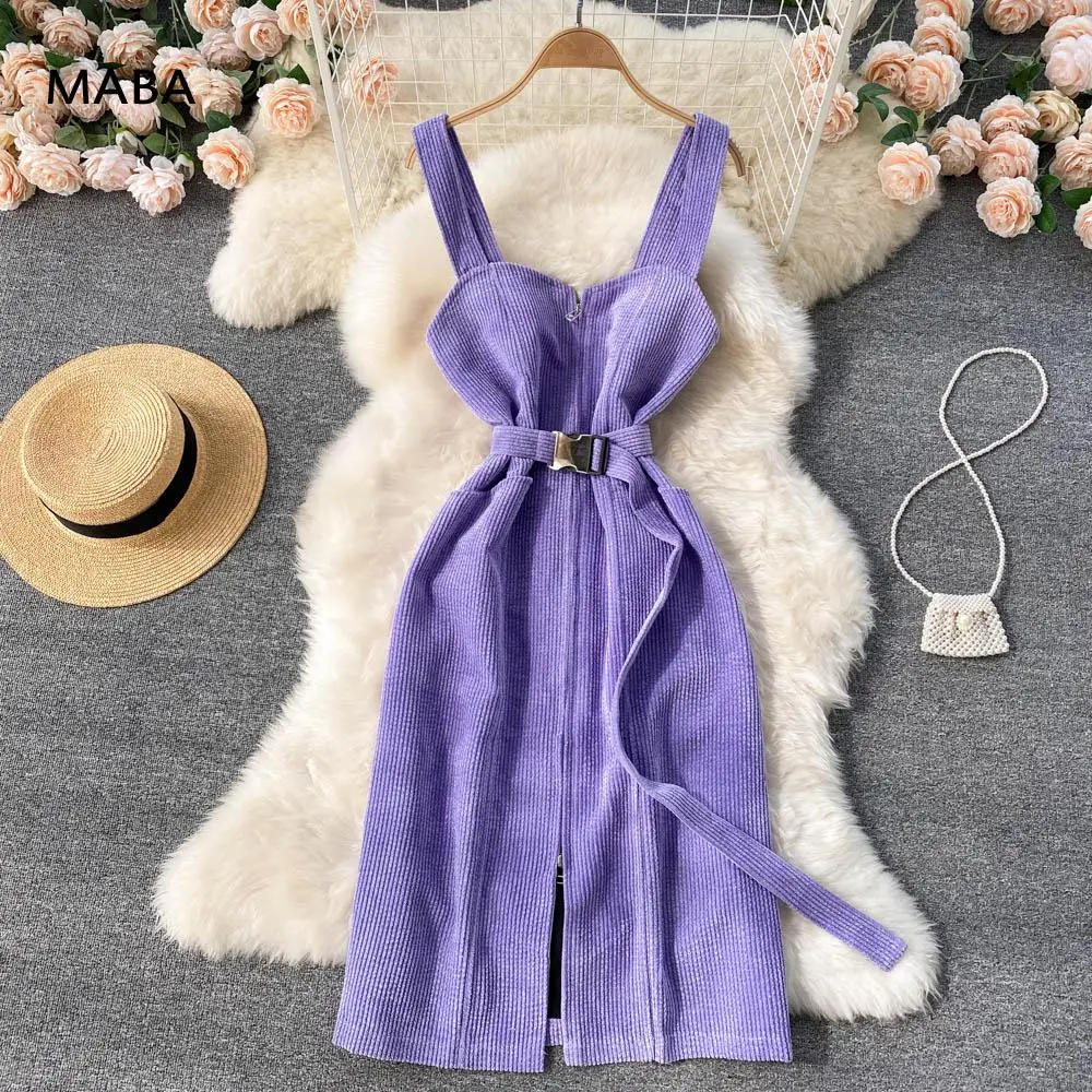 Vintage Corduroy Vest Dress Autumn Winter Women Sleeveless Slim Sashes Purple Slit Tank Dress Elegant Party Dress 2021 Vestidos
Vintage Corduroy Vest Dress Autumn Winter Women Sleeveless Slim Sashes Purple Slit Tank Dress Elegant Party Dress 2021 Vestidos