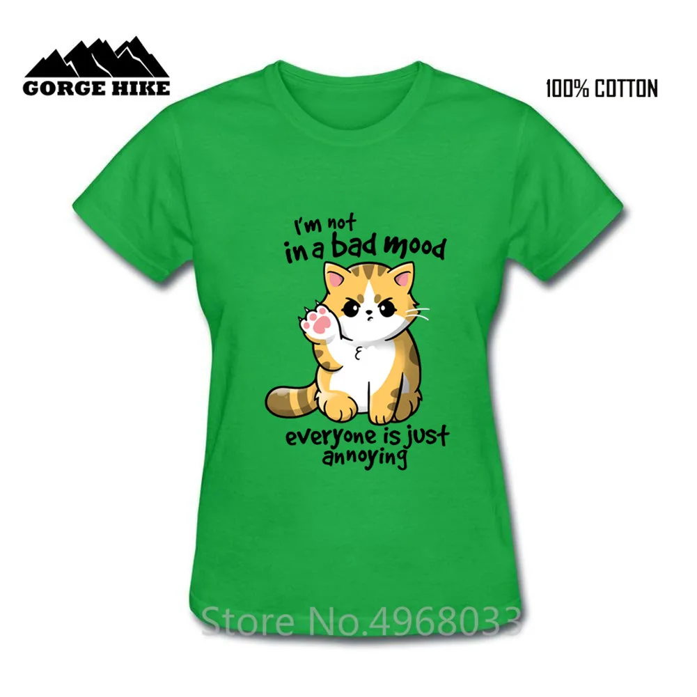 Funny I'm not in a bad mode Letter Print T-shirt everyone is just annoying Cat kitten kitty black T shirt Women Summer Top Tees | Женская
