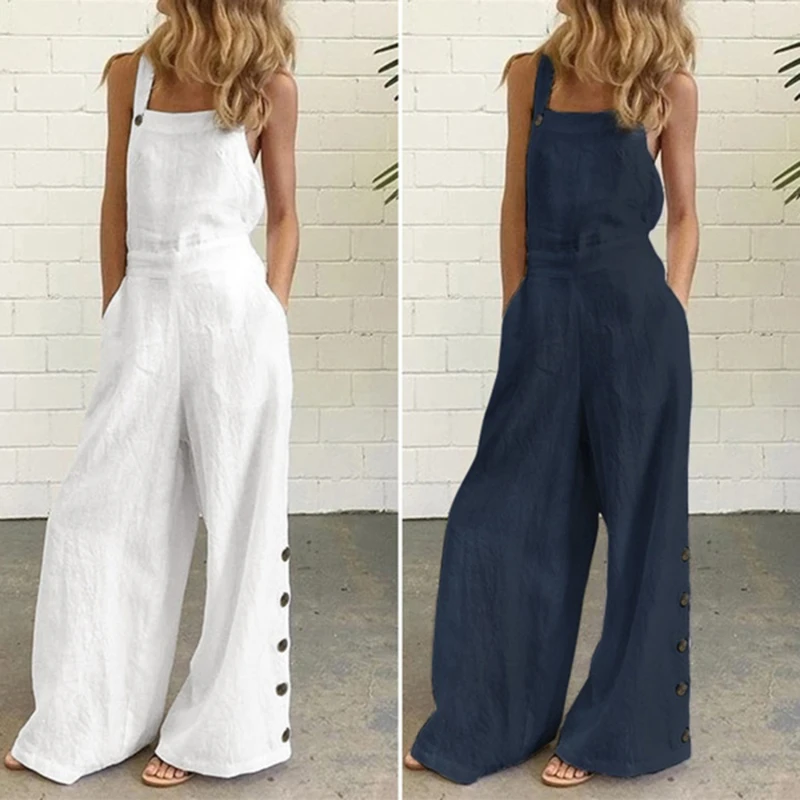 Women Rompers Sleeveless Buttons Pockets Wide Leg Jumpsuit Overall Work Clothes Summer Loose Jumpsuits Clubwear
Women Rompers Sleeveless Buttons Pockets Wide Leg Jumpsuit Overall Work Clothes Summer Loose Jumpsuits Clubwear