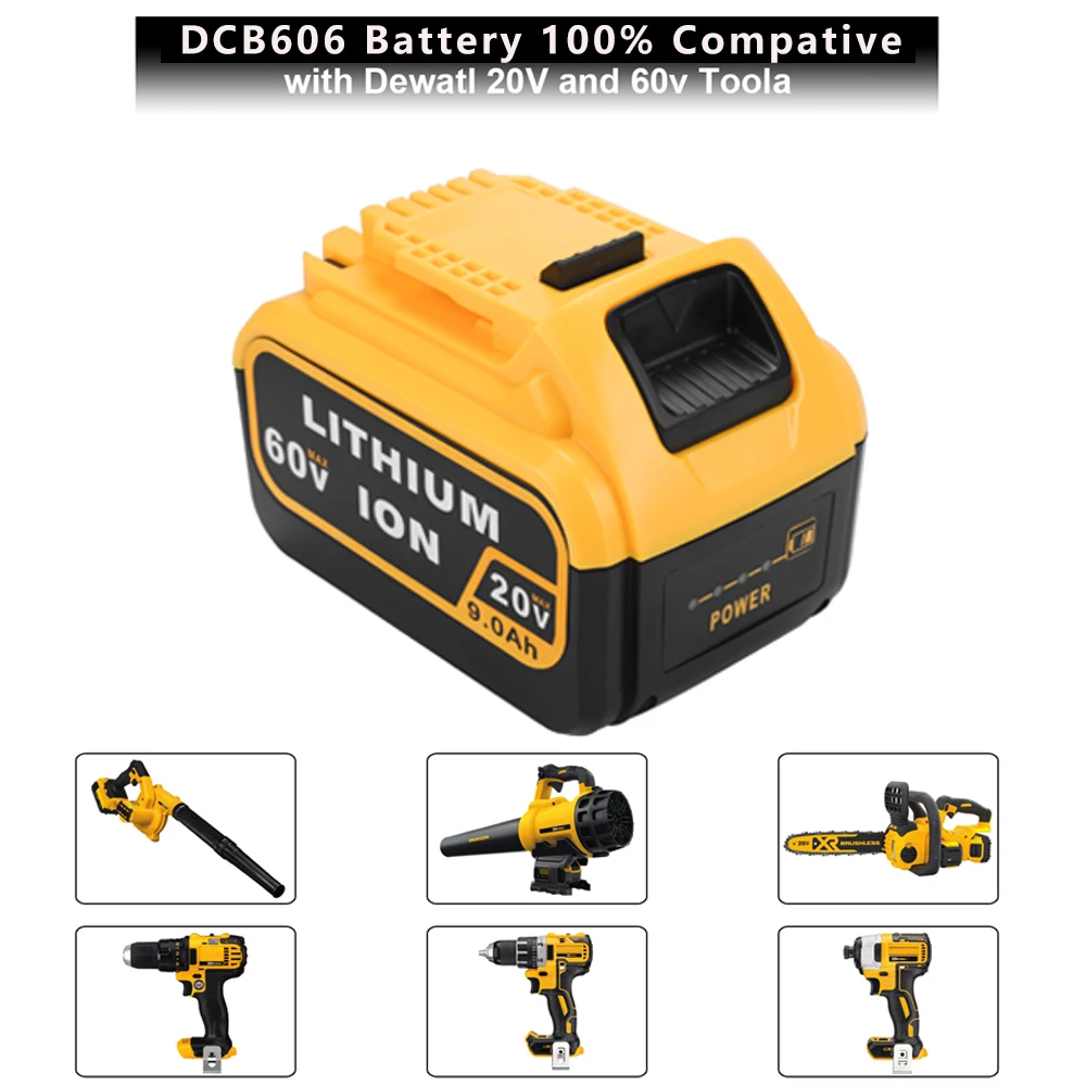 

9.0Ah DCB606 Replacement Li-ion Battery with charger for DeWalt MAX XR 20V/60Vpower tool 6000mAh lithium Battery