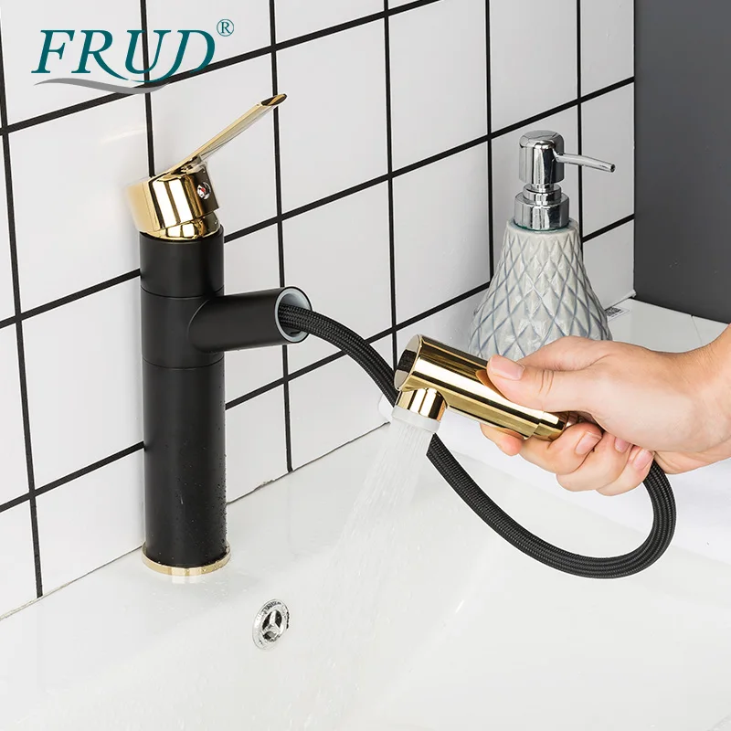 

FRUD выдвижной смеситель для раковины для ванной комнаты с одной ручкой кран для горячей и холодной воды крепление на палубе водопад смесител...