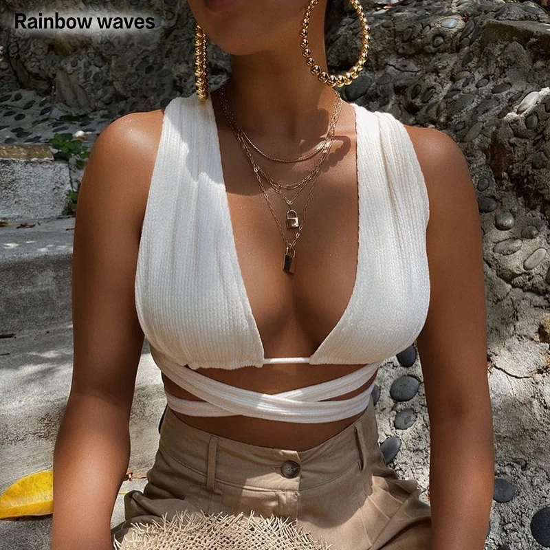 Rainbowwaves New 2021 Summer Party Evening Club Crop Top Women Neck-Mounted Backless Sexy Halter Top T Shirt Hot Slim Corset
Rainbowwaves New 2021 Summer Party Evening Club Crop Top Women Neck-Mounted Backless Sexy Halter Top T Shirt Hot Slim Corset