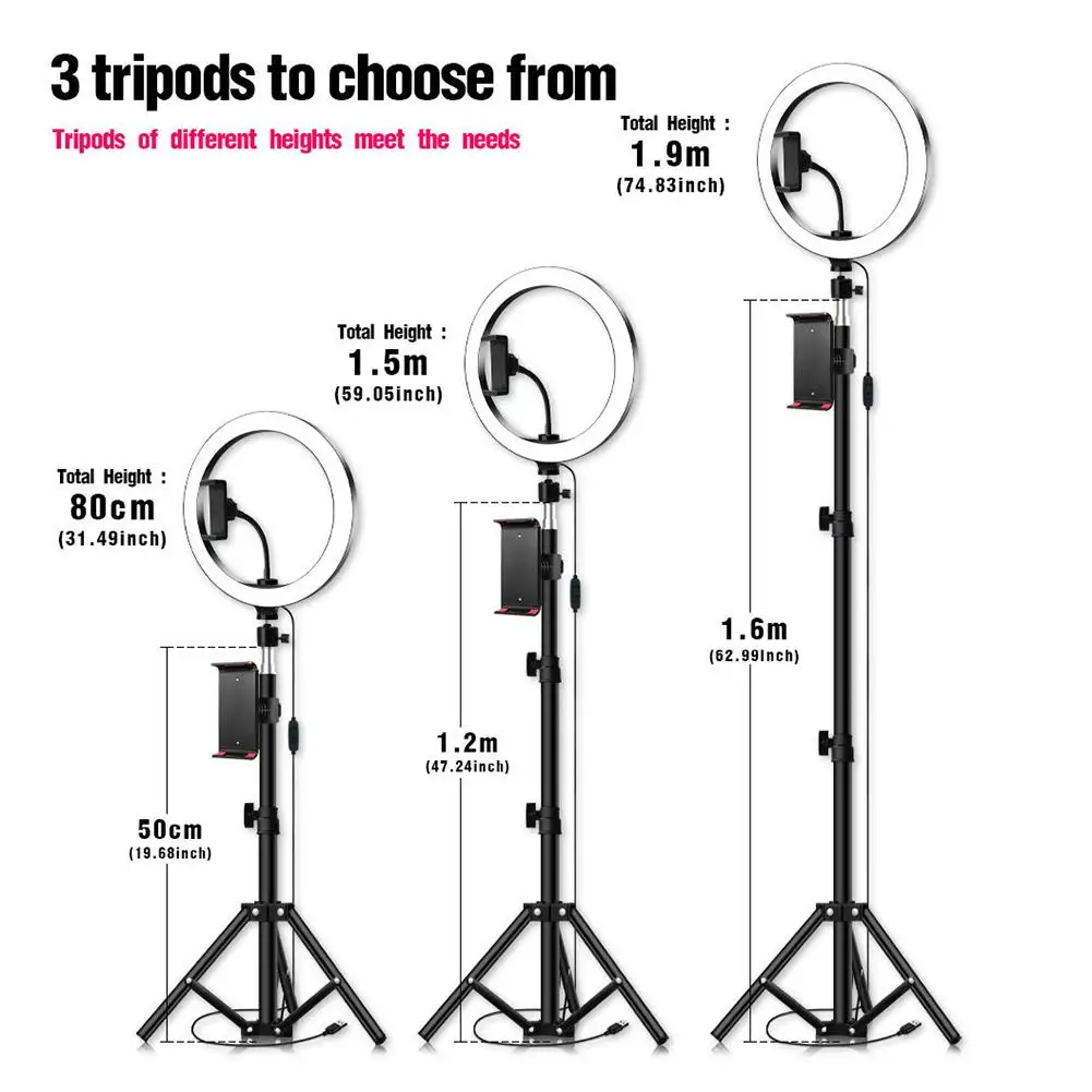 26cm ABS LED Ring Selfie Lamp Excellent ABS and Aluminum Alloy Frame Fill Light with 1.2m Tripod for Makeup Studio Video
26cm ABS LED Ring Selfie Lamp Excellent ABS and Aluminum Alloy Frame Fill Light with 1.2m Tripod for Makeup Studio Video