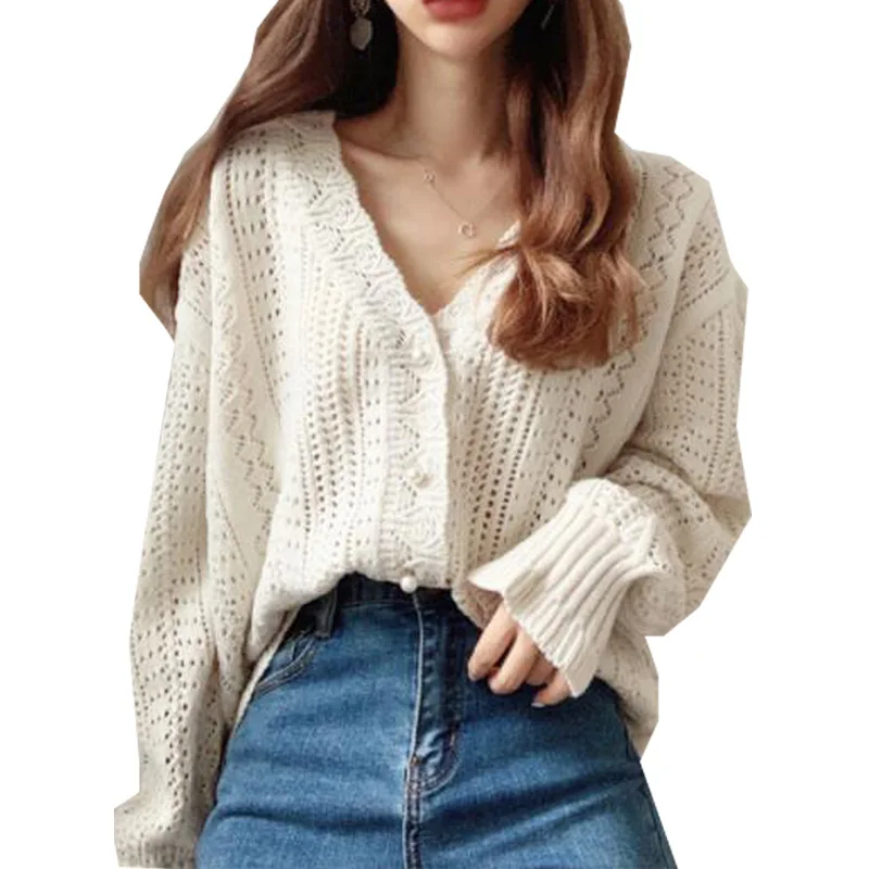 2021 Autumn New Style Korean Chic Retro Hollow Out Sexty Knitted Cardigan Crochet Elegant Sweater V-Neck White Tops For Women
2021 Autumn New Style Korean Chic Retro Hollow Out Sexty Knitted Cardigan Crochet Elegant Sweater V-Neck White Tops For Women