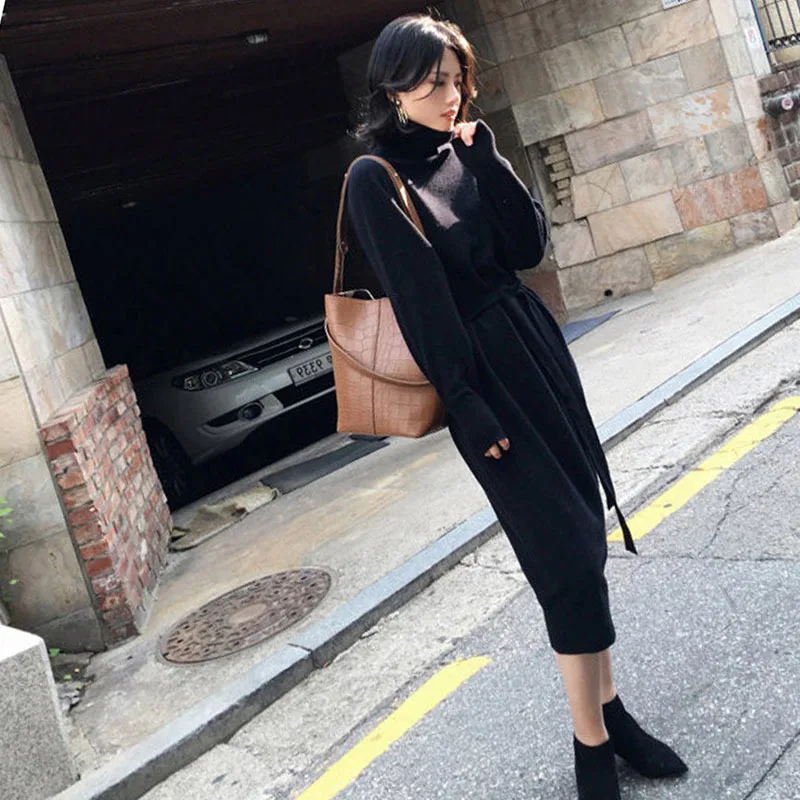 Sweater Long Dress With Sashes Women Knitted Turtleneck Dress Autumn Winter Warm Knit Female Dress Loose Midi Vestidos Dresses
Sweater Long Dress With Sashes Women Knitted Turtleneck Dress Autumn Winter Warm Knit Female Dress Loose Midi Vestidos Dresses