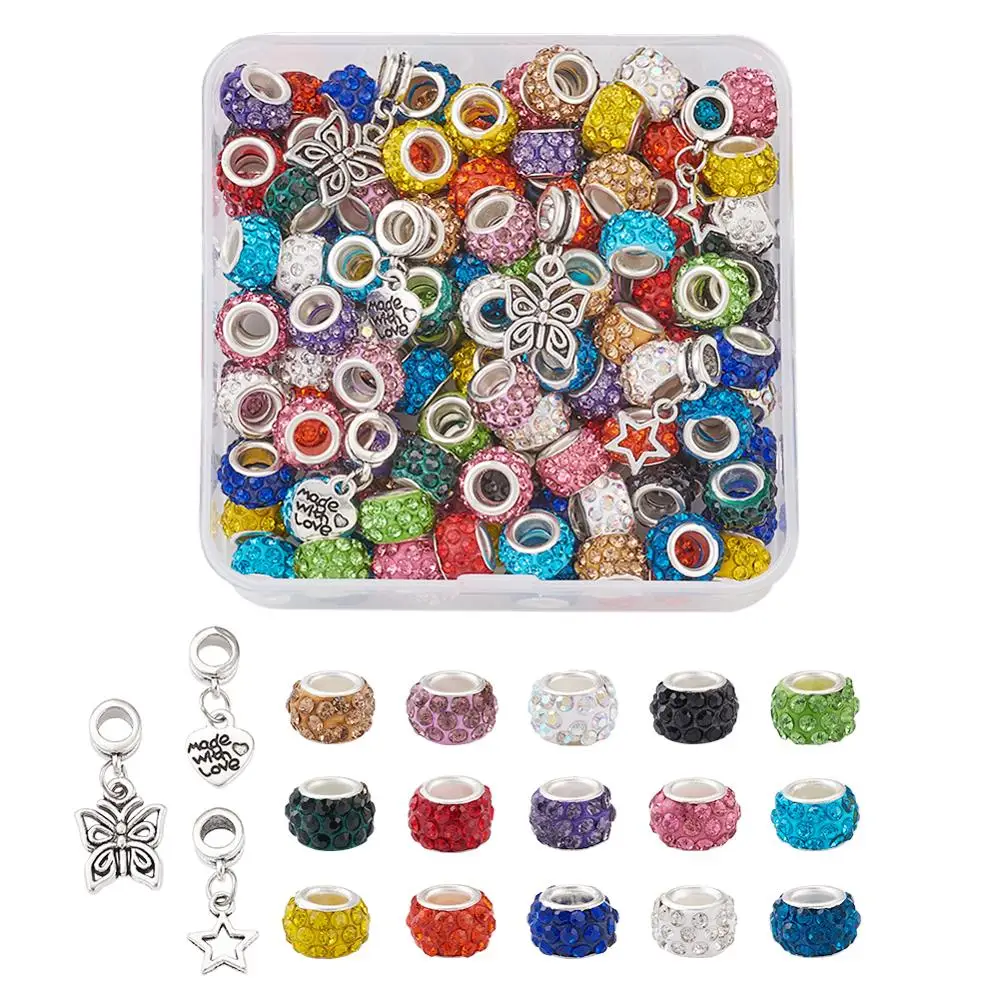 1Box Polymer Clay Rhinestone European Beads Large Hole Beads Rondelle with Silver Color Brass Cores Alloy European Dangle Beads
1Box Polymer Clay Rhinestone European Beads Large Hole Beads Rondelle with Silver Color Brass Cores Alloy European Dangle Beads