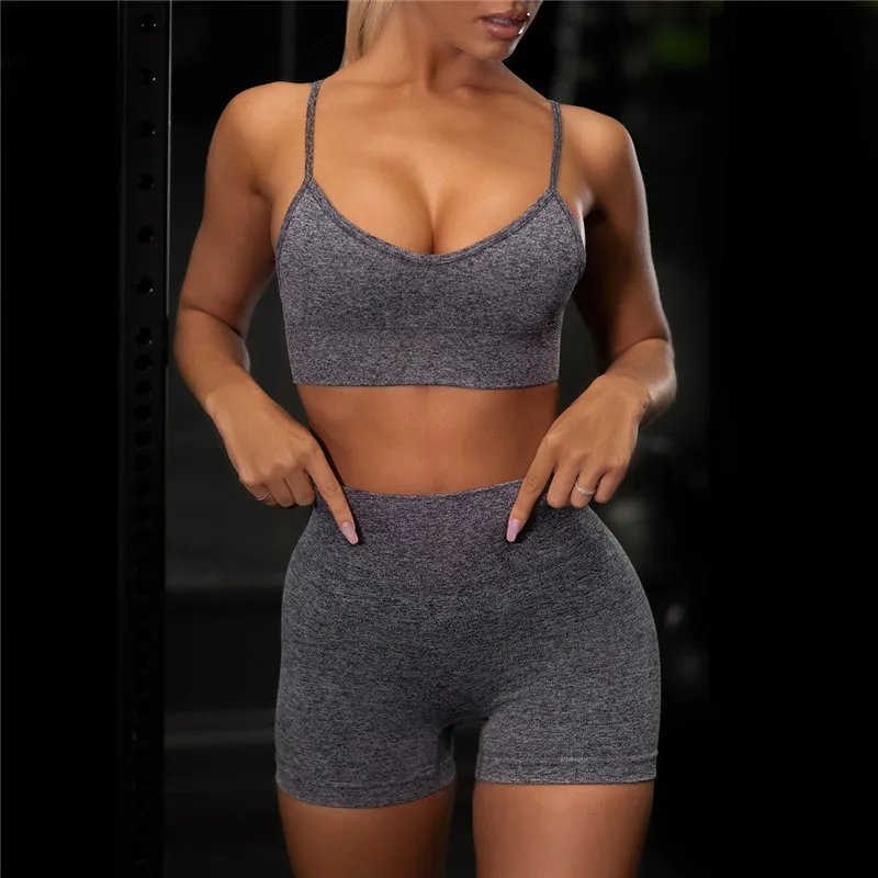 Women's Sling Sports Bra Fitness Suit Tight-fitting Hip-lifting Shorts Seamless Suit Clothing Sets Women Exercise Clothing 2pcs
Women's Sling Sports Bra Fitness Suit Tight-fitting Hip-lifting Shorts Seamless Suit Clothing Sets Women Exercise Clothing 2pcs