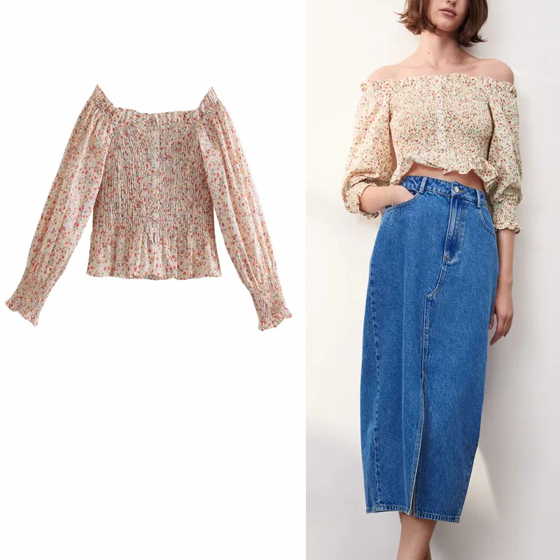 Za 2021 Цветочный принт укороченная блузка для женщин, с буффами на рукавах, со сборками с эластичной резинкой в винтажном стиле; Летняя женска...
Za 2021 Цветочный принт укороченная блузка для женщин, с буффами на рукавах, со сборками с эластичной резинкой в винтажном стиле; Летняя женска...