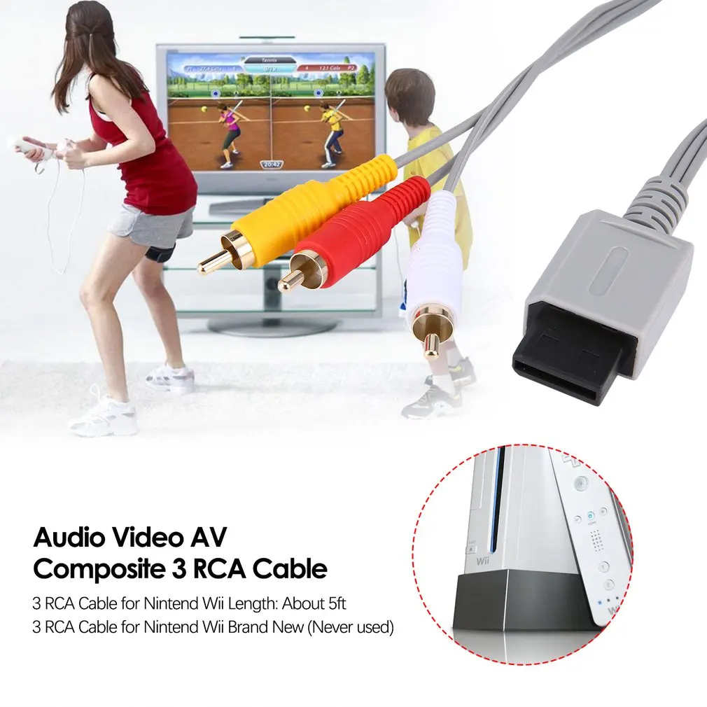 1 8 метров позолоченный Аудио Видео AV композитный 3 RCA кабель для nintendo wii |