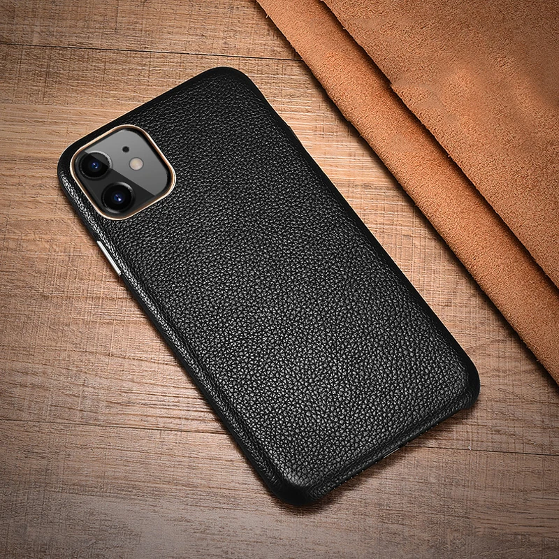 Для iPhone 11 чехол из натуральной кожи для задней панели зернистой коровьей бизнес