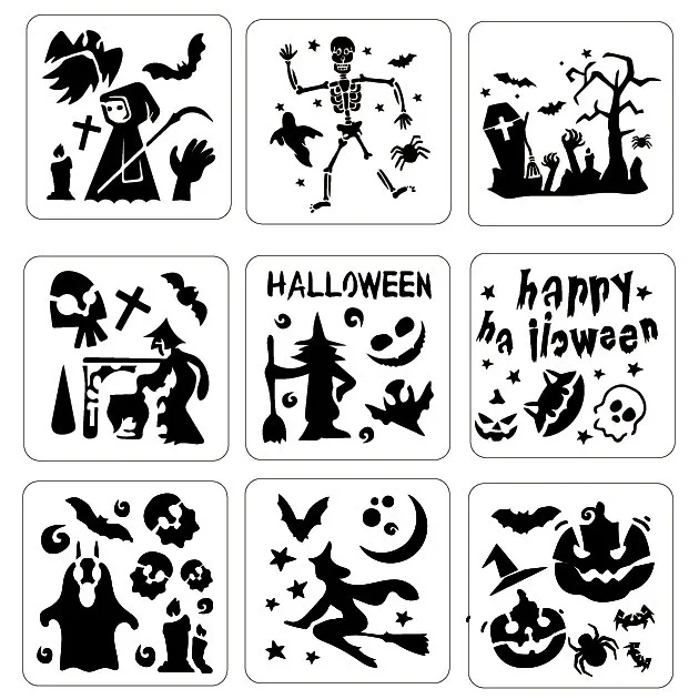 

16pcs/set Halloween pumpkin stencils painting template decoration drawing board plantillas stencil manualidades journal supplies