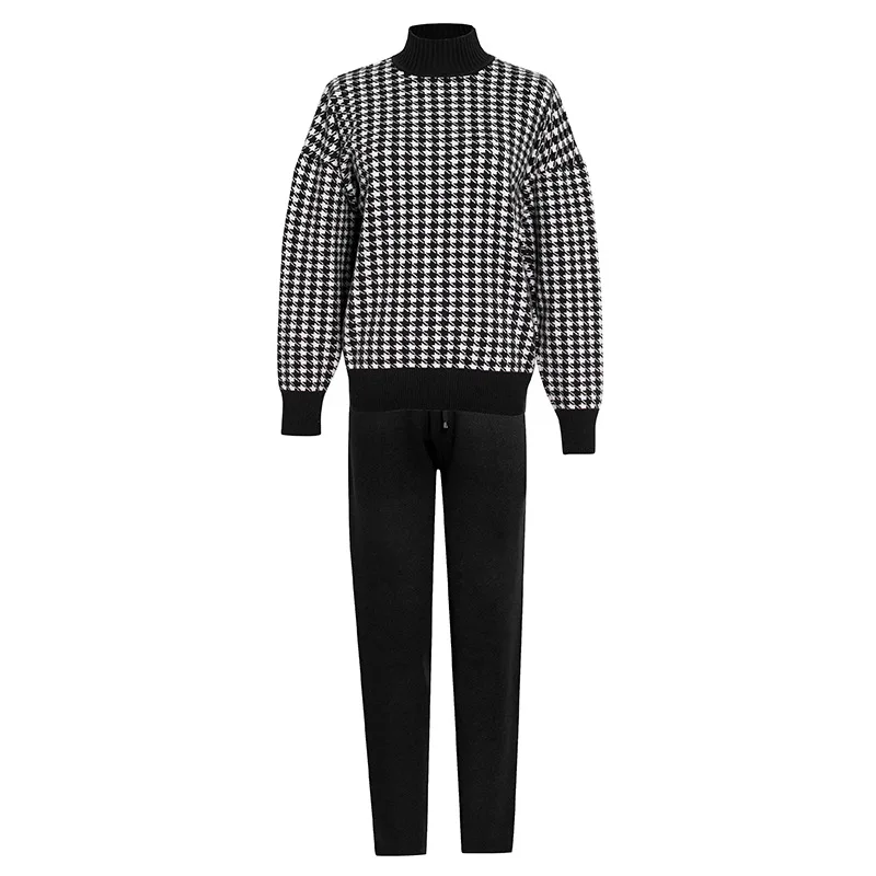Winter new fashion temperament casual high collar houndstooth vests high waist straight trousers knitted Outfits women
Winter new fashion temperament casual high collar houndstooth vests high waist straight trousers knitted Outfits women