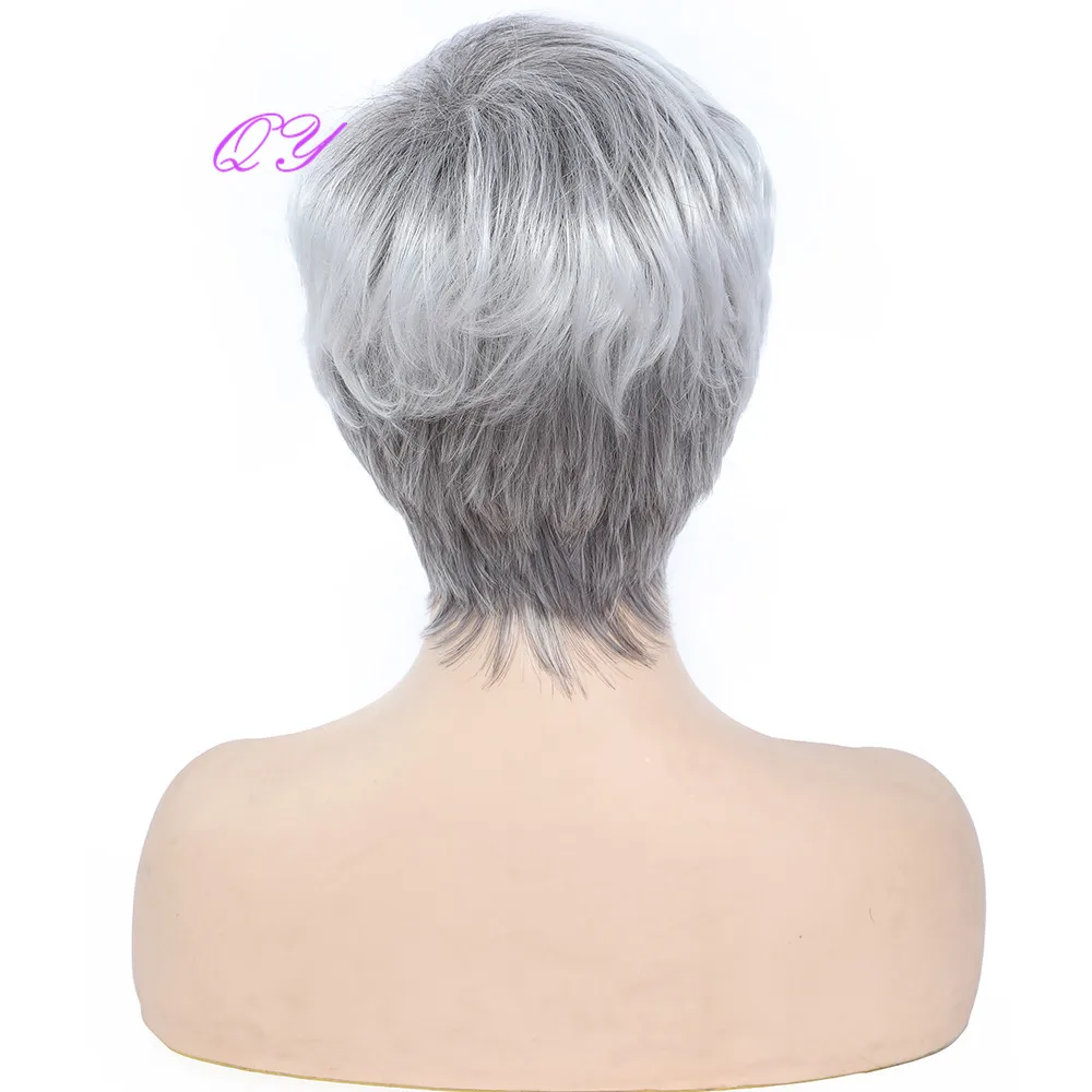 QY Short Curly Black Ombre Silver Grey Color Wig With Bangs Daily Use Synthetic Wigs For White Women 
QY Short Curly Black Ombre Silver Grey Color Wig With Bangs Daily Use Synthetic Wigs For White Women