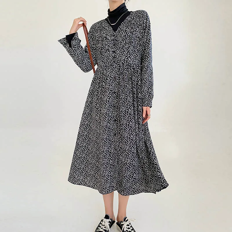 Elegant V-Neck Single-Breasted A-Line Dress Women One Piece Full Sleeve Floral Midi Dress 2021 Spring Summer Slim Waist Sundress
Elegant V-Neck Single-Breasted A-Line Dress Women One Piece Full Sleeve Floral Midi Dress 2021 Spring Summer Slim Waist Sundress