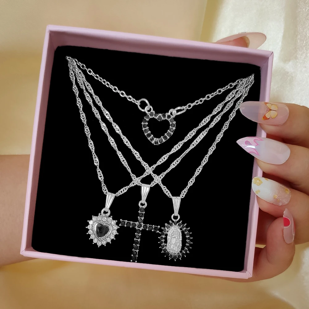 Flatfoosie Punk Crystal Cross Portrait Pendant Necklace For Women Multi-layer Black Heart Rhinestone Choker Necklace New Jewelry
Flatfoosie Punk Crystal Cross Portrait Pendant Necklace For Women Multi-layer Black Heart Rhinestone Choker Necklace New Jewelry